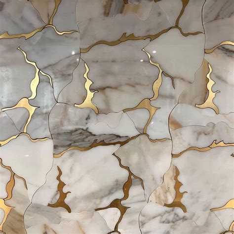 Calacatta Gold Marble And Brass Waterjet Mosaic Tile In Geode In 2024