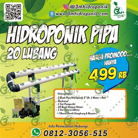 Jual PAKET INSTALASI HIDROPONIK SET STARTER KIT DFT 20 LUBANG 2 In