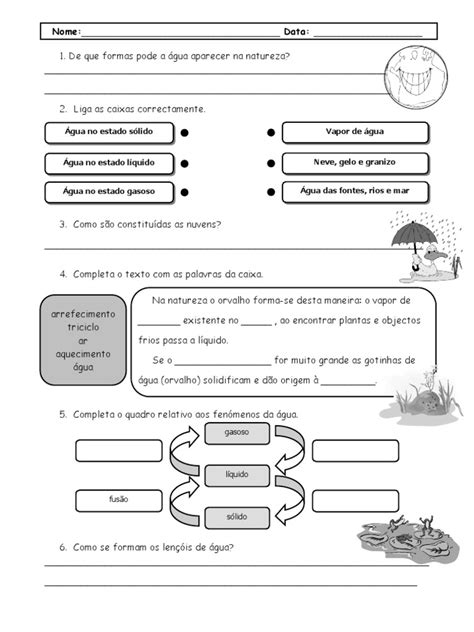 Ficha de Trabalho - ciclo da água 4º ano