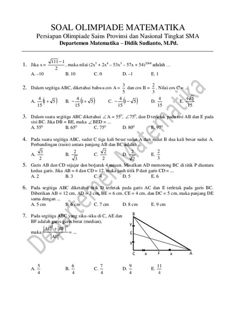 Pdf Soal Olimpiade Matematika Persiapan Olimpiade Sains Provinsi Dan Nasional Tingkat Sma