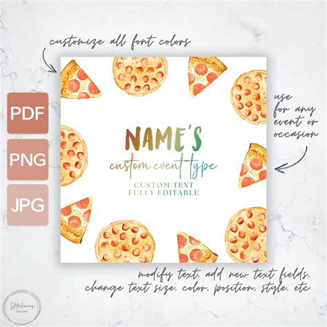 Pizza Box Printable Label Pizza Theme Template Pizza Party Etsy