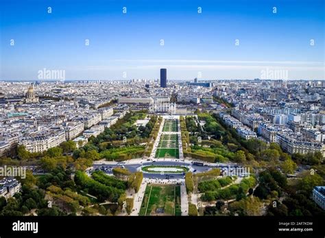 Aerial View Of The Champ De Mars From Eiffel Tower Paris France Stock