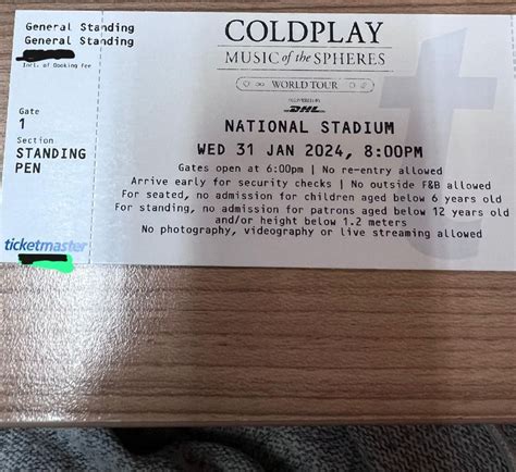 WTS COLDPLAY Music Of The Spheres Concert Ticket For Wed 31 Jan 2024