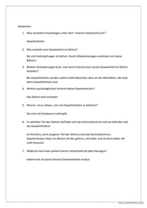 Wo wohnt der innere Schweinehund all Deutsch DAF Arbeitsblätter pdf doc