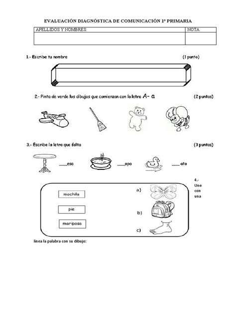 Evaluación Diagnóstica de Comunicación 1° Primaria | PDF