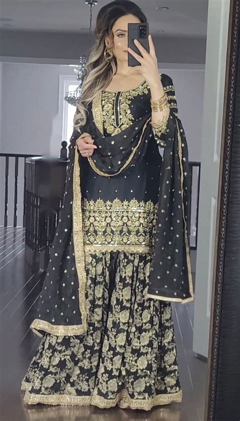 Ready Made Pakistani Embroidered Wedding Sharara Suit Women Party Wear