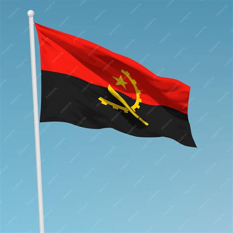 Premium Vector | Waving flag of angola on flagpole template for