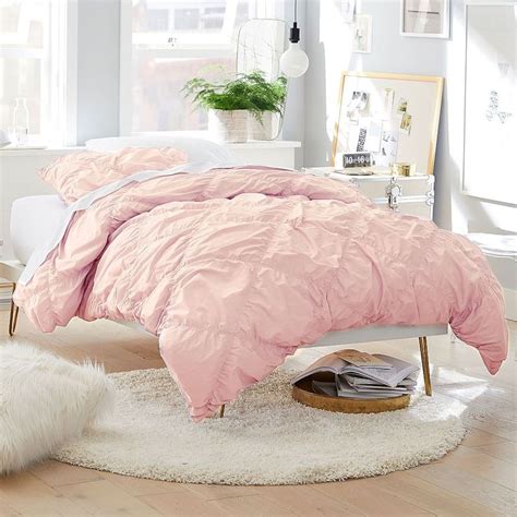 Organic Ruched Diamond Duvet Cover, Full/Queen, Powdered Blush