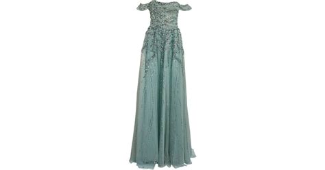 Zuhair Murad Embellished Off The Shoulder Gown In Blue Lyst