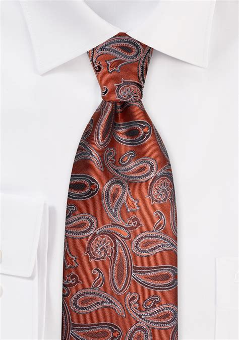 Extra Long Mens Ties Paisley Tie In Copper And Xl Length Cheap