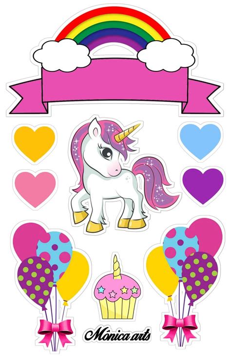 Topper de bolo Unicórnio Unicorn birthday cards Unicorn cake topper