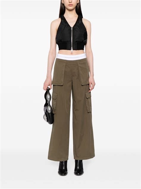 Alexander Wang Logo Waistband Straight Leg Cargo Trousers Green