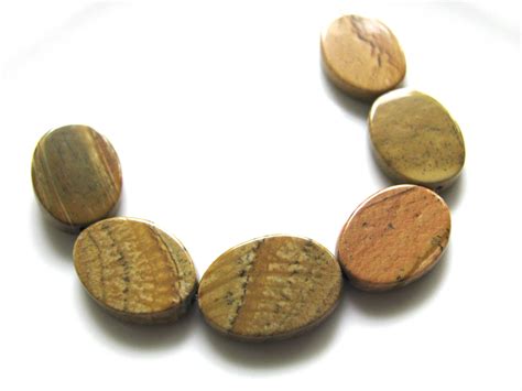 Jasper Beads Picture Jasper Flat Oval Beads 6 Beads 14x18mm Tan