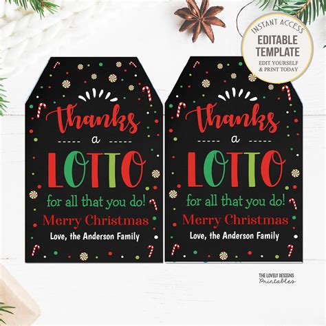 Christmas Lottery Gift Tag Printable Thanks A Lotto For All Etsy