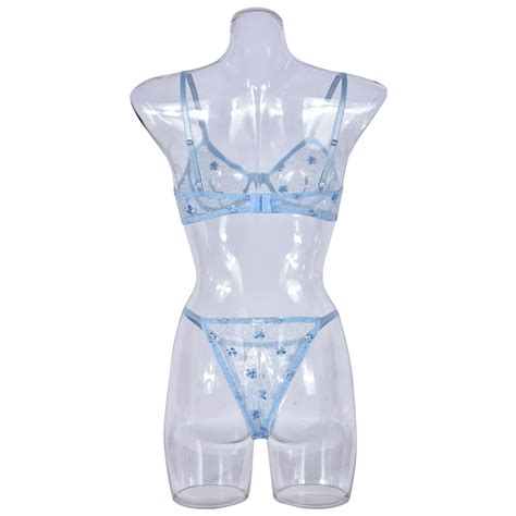 Sexy Transparent Lace Lingerie Set Women Floral Embroidery Underwear