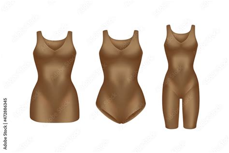 Corrective Lingerie Shapewear D Realistic Vector Illustration Set Beige Silk Underwear