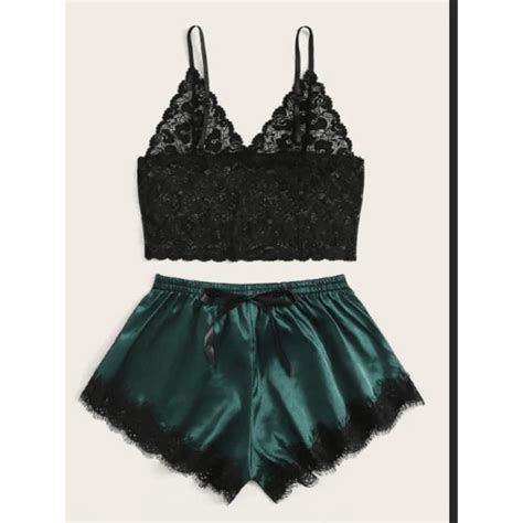 Ensemble Lingerie Pyjamas Sexy Dentelle Soie Lingerie Femmes Type Green Blanc Cdiscount