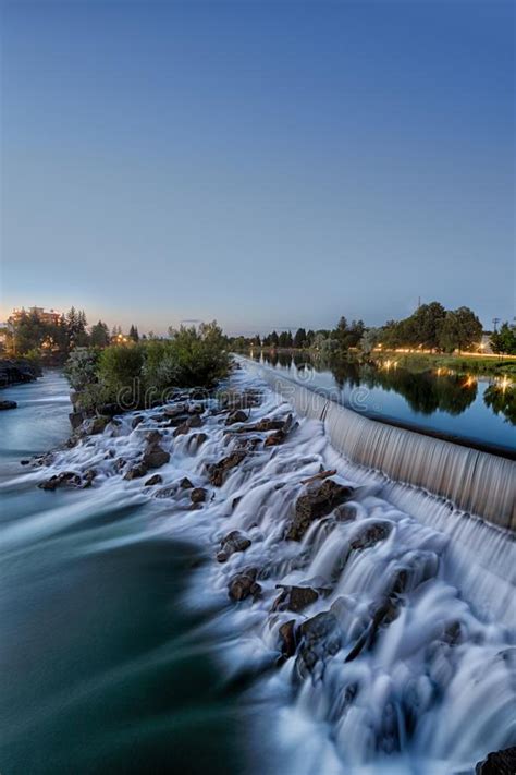 The Falls in Idaho Falls Idaho, at Dusk. Stock Image - Image of rocks, mist: 162349421