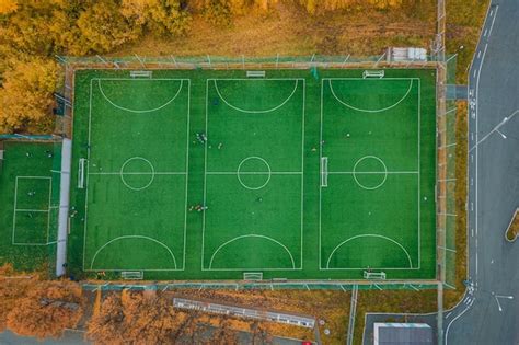 Premium Photo Aerial View Of Amateur Mini Football Playground With Practicing And Training