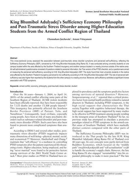 (PDF) King Bhumibol Adulyadej’s Sufficiency Economy Philosophy and Post