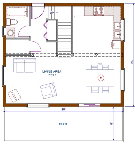 Log cottage floor plan 24'x28', 672 square feet