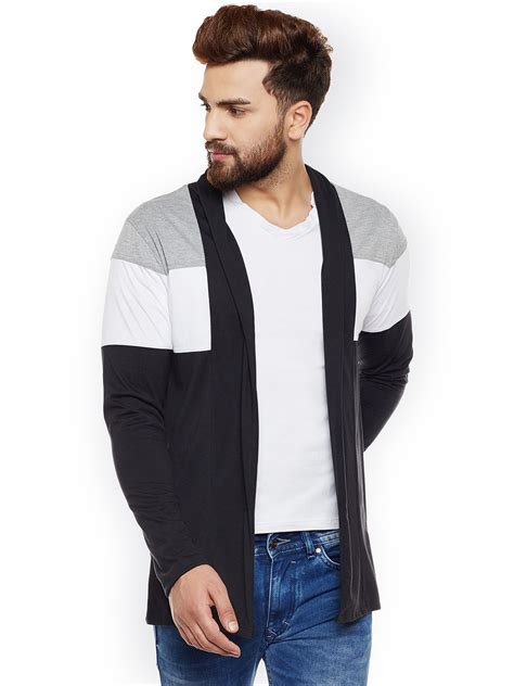 Buy Chill Winston Men Black And Grey Colourblocked Open Front Shrug