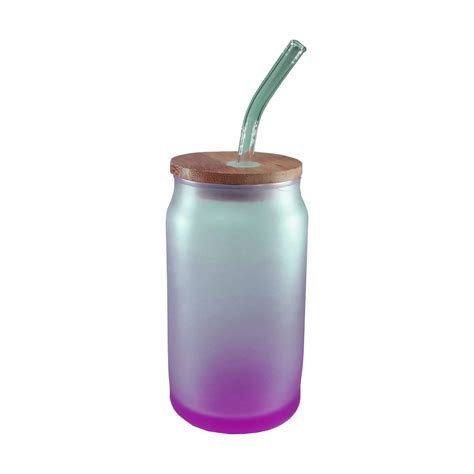 Copo De Vidro Ml C Tampa Bamboo E Canudo Degrade Roxo