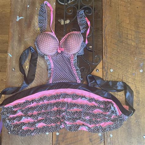 Y K Vintage Lingerie From Debs Pink Polka Dot Apron Depop