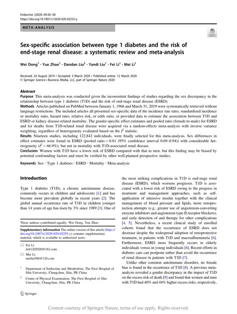 Sex Specific Association Between Type 1 Diabetes And The Risk Of End