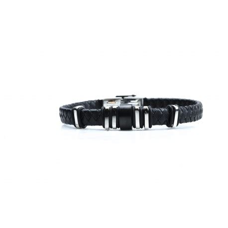 Bracelet Acier Tons Noir Et Blanc Homme Cuir Tress Noir Cm