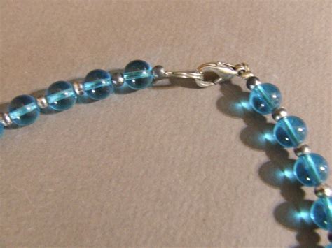 Vintage Chunky Retro Mod Boho Blue Foil And Stone Bead Silver Tone