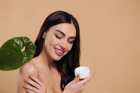 Premium Photo Beauty Portrait Of Laughing Beautiful Half Naked Woman Smiling And Applying Face