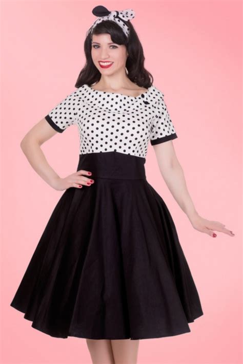 50s Darlene Polkadot Swing Dress In Black And White