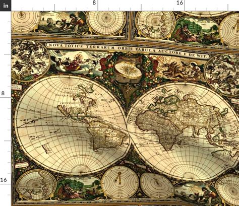 Old World Map Fabric Old World Map By Whimzwhirled Old Etsy España