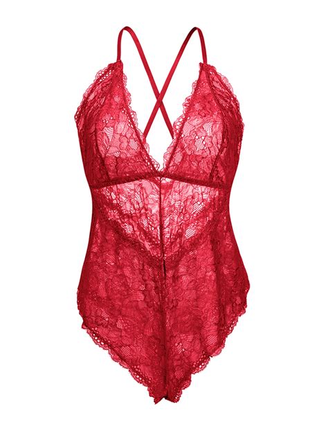 Tinglu Women Teddy Lingerie One Piece Deep V Neck Lace Babydoll Mini Bodysuit Walmart