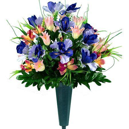 Sympathy Silks Artificial Cemetery Flowers Cream Pink Tulips Purple