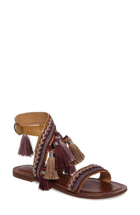 Topshop Fiji Sandal Women Leather Sandals Flat Fringe Flats Brown