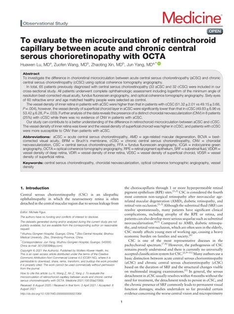 Pdf To Evaluate The Microcirculation Of Retinochoroid Capillary