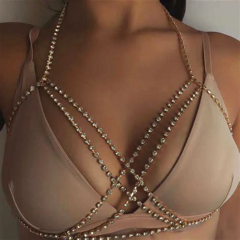 Aliexpress Buy Bling Rhinestone Choker Necklace Rhinestone Bikini Beach Body Chains