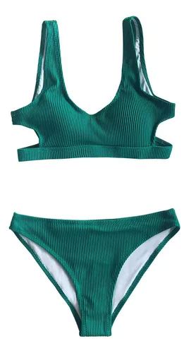 Conjunto De Bikini Liso Con Hilo De Plumas Amarillas Y Hueco Meses Sin Inter S