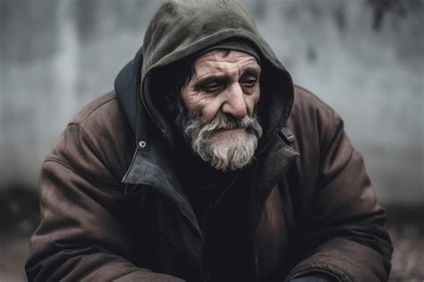 Premium Ai Image Sad Homeless Senior Beggar Man Starving Old Poor Man