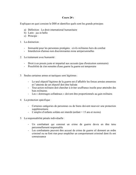 Note De Cours Expliquez En Quoi Consiste Le Dih Et Identifiez Quels