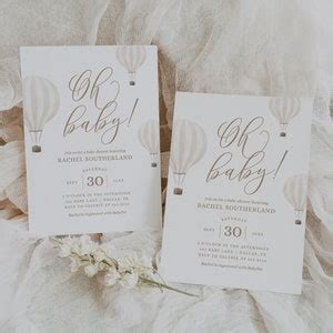 Neutral Hot Air Balloon Baby Shower Invitation Gender Neutral Travel Baby Shower Invitation