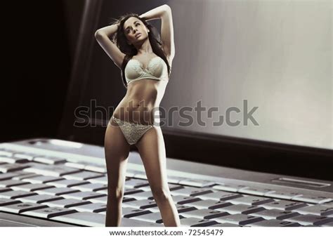 Beautiful Woman Lingerie Laptop Screen Background Stock Photo 72545479 Shutterstock