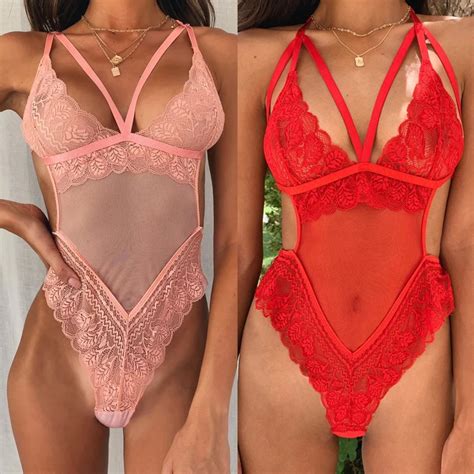 Bodysuit Oco De Renda Push Up Feminino Moda Praia Decote Em V Lingerie Sexy Moda Quente