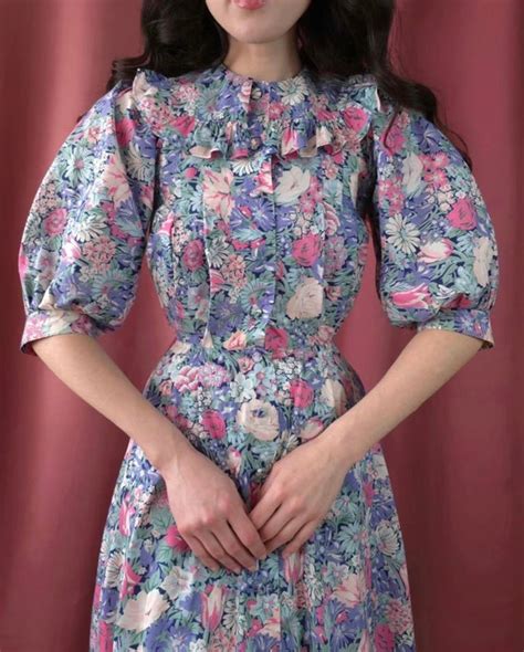 Vintage Dress Floral Print Retro Dress Cotton Laura A Gem