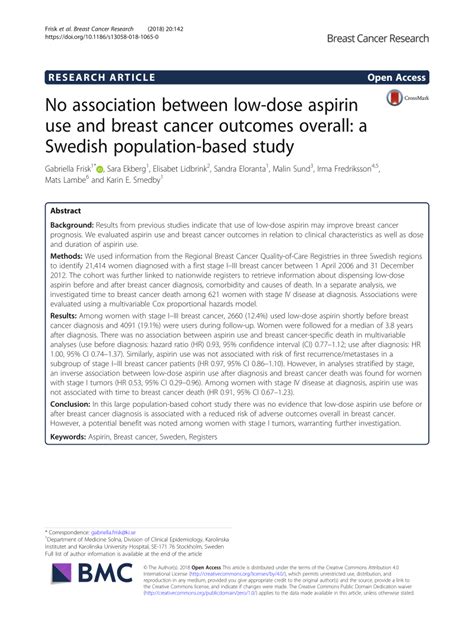 Pdf No Association Between Low Dose Aspirin Use And Breast Cancer