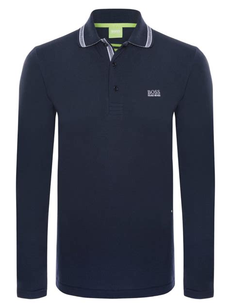 Hugo Boss Paddy Pro Long Sleeve Polo Shirt Modern Fit In Navy Blue