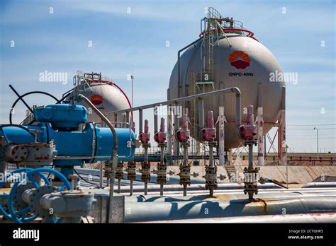 Zhanazhol, Aktobe region, Kazakhstan: Oil refinery plant in desert