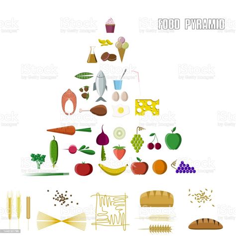 Vector Healthy Food Pyramid Icon Set On White Background Stock Illustration Download Image Now